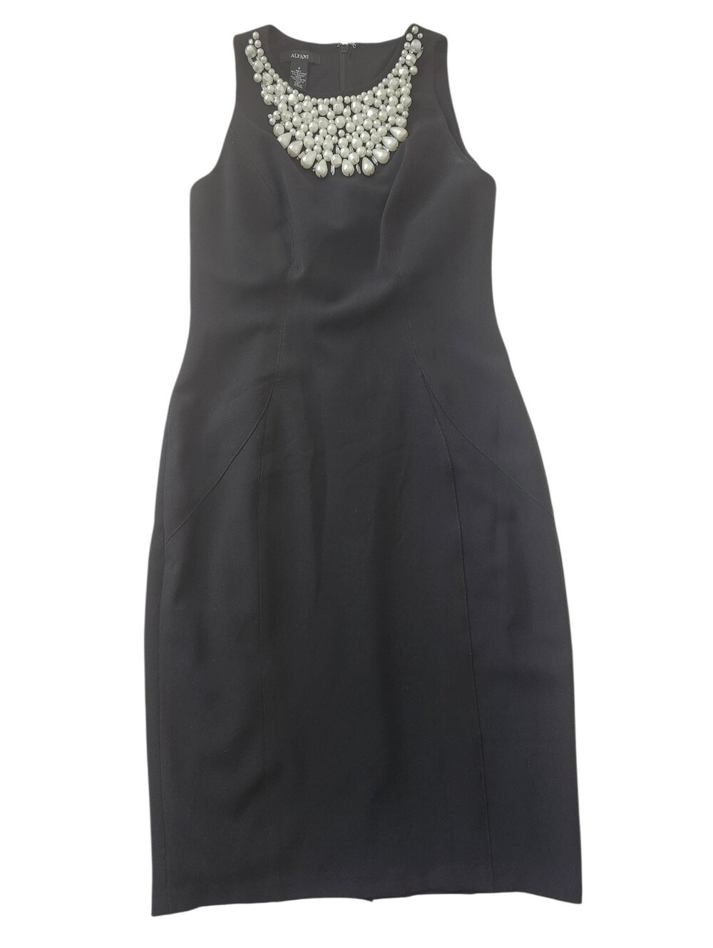Alfani Prima Embellished Neck Black Sheath Dress Size 4